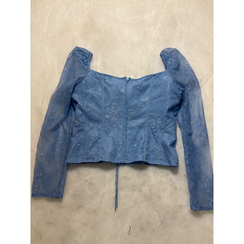 Chelsea & Violet Blue Lace Corset Top Long Puff Sleeve Sweetheart Size 4 NWT - Picture 11 of 13
